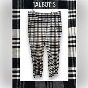 TALBOTS Black and white plaid straight leg cotton & spandex pants SZ 14